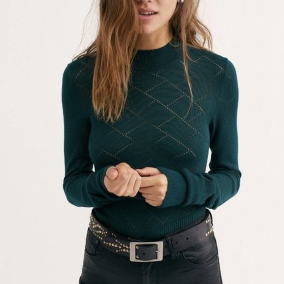 Free People Tops - Intimately Free People What's The Pointelle Bodysuit in Dark Green, Sz S